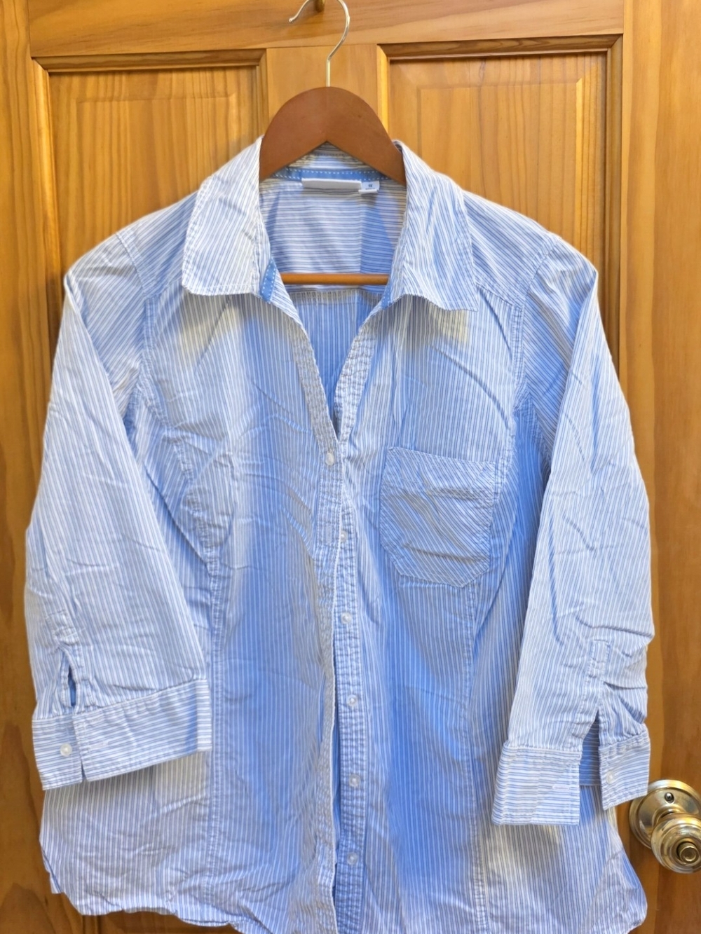 St. John's Bay Light Blue and White Striped Women's Button-Down Shirt